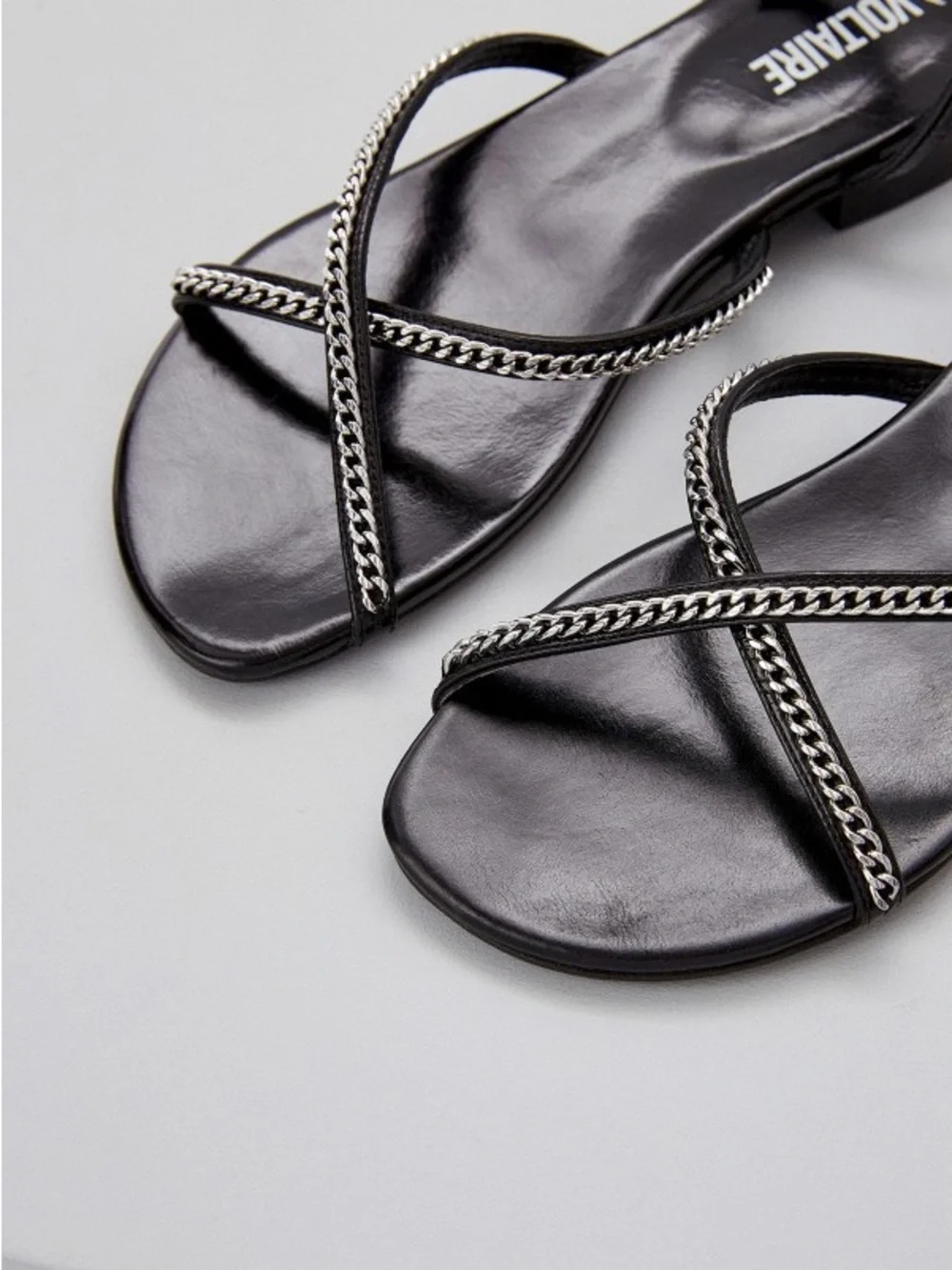 Zadig & Voltaire Black Leather Strappy Sandals with Silver Chain Trim sz EU38 - Picture 2 of 16